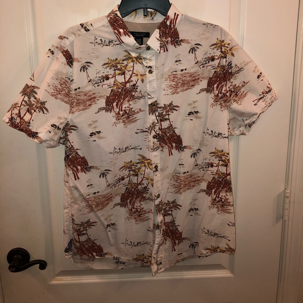 Structure White Hawaiian Button Down T Shirt